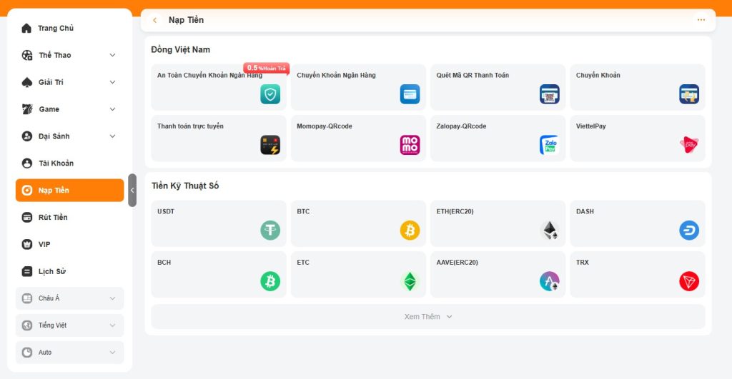 Nạp tiền vào VSBET
